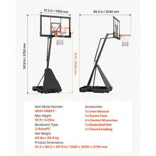 Portable Basketball Stand, 10 Ft Height Adjustment Basketball Hoop & Goal, Basketballs Hoop Outdoor With 50 Inch PC Backboard For Kids, Adults In Schools, Parks,  Indoor & Outdoor Use - 10 ft with 50 inch PC Backboard - 查看 11