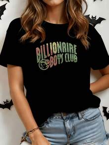Texto colorido que simboliza la creatividad moderna con letras grandes que evocan la energía urbana y un ícono de luna que inspira sueños y libertad camiseta de mujer casual para uso diario cómoda y moderna - Negro - Ver 8