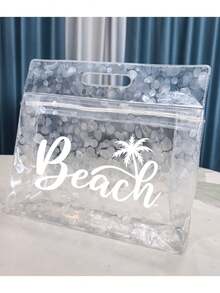 这款透明防水洗漱包印有白色“Beach”字样和棕榈树图案，可收纳洗发水、乳液、化妆品等。时尚实用，适合旅行、通勤、学生和爱美人士使用，可用于旅行、健身、酒店住宿和日常浴室收纳。用途广泛，也可作为化妆包使用。 - 彩色 - 查看 15