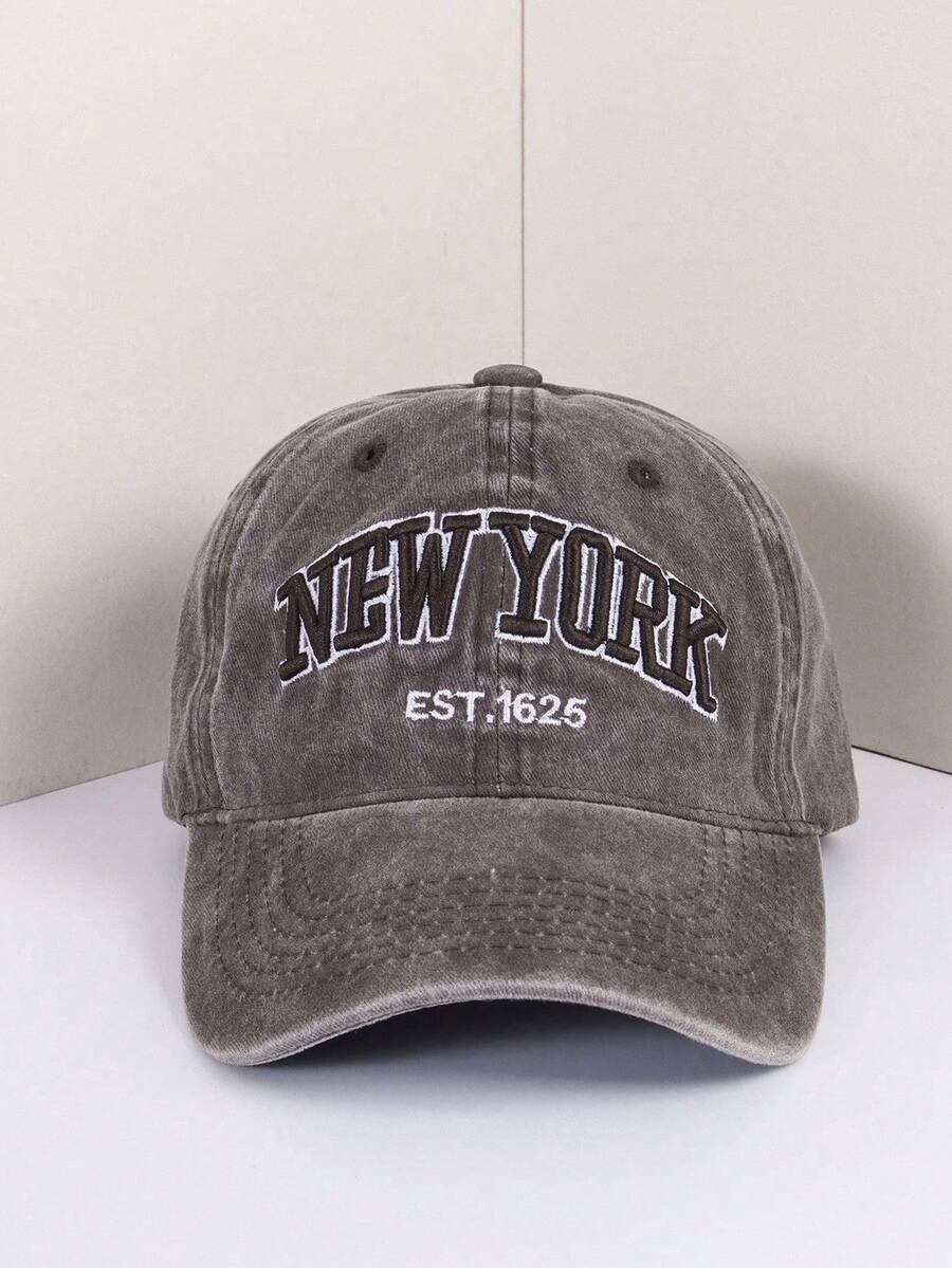 1件刺繡NEW YORK棒球帽,可調節防曬休閒帽,適合男孩女孩,春秋旅行、海邊度假遮陽帽 - 咖啡 - 查看 1