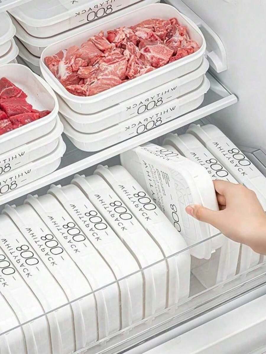 1pc Stackable Freezer Storage Container With Lid, Plastic Food Box Suitable For Meat, Vegetables And Fruits, Reusable Ultra-Thin Airtight Food Storage Box For Refrigerator, Freezer And Kitchen Organization - Multicolor - View 1