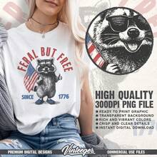 pero libre Diseño retro gráfico del 4 de julio Diseño divertido de camiseta con mapache Diseño digital imprimible por sublimación para el Día de la Independencia de EE. UU. - Blanco - Ver 2