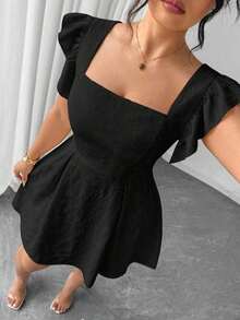 Vestido elegante con volantes en el bajo en color amarillo claro - Negro - Ver 9