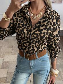 Camisa de mujer de manga larga de unicolor casual, para primavera y otoño, blusas de manga larga estilo Y2K, ropa de mujer de otoño - Café integral - Ver 5