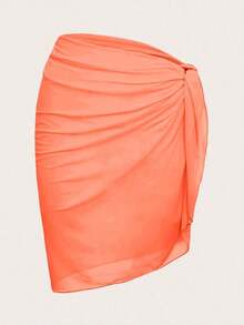 Cubierta unicolor de diseño simple con pliegues de playa de verano para mujeres - Naranja - Ver 1