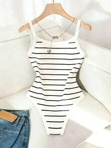 Body de mujer de verano casual a rayas - Blanco y Negro - Ver 2