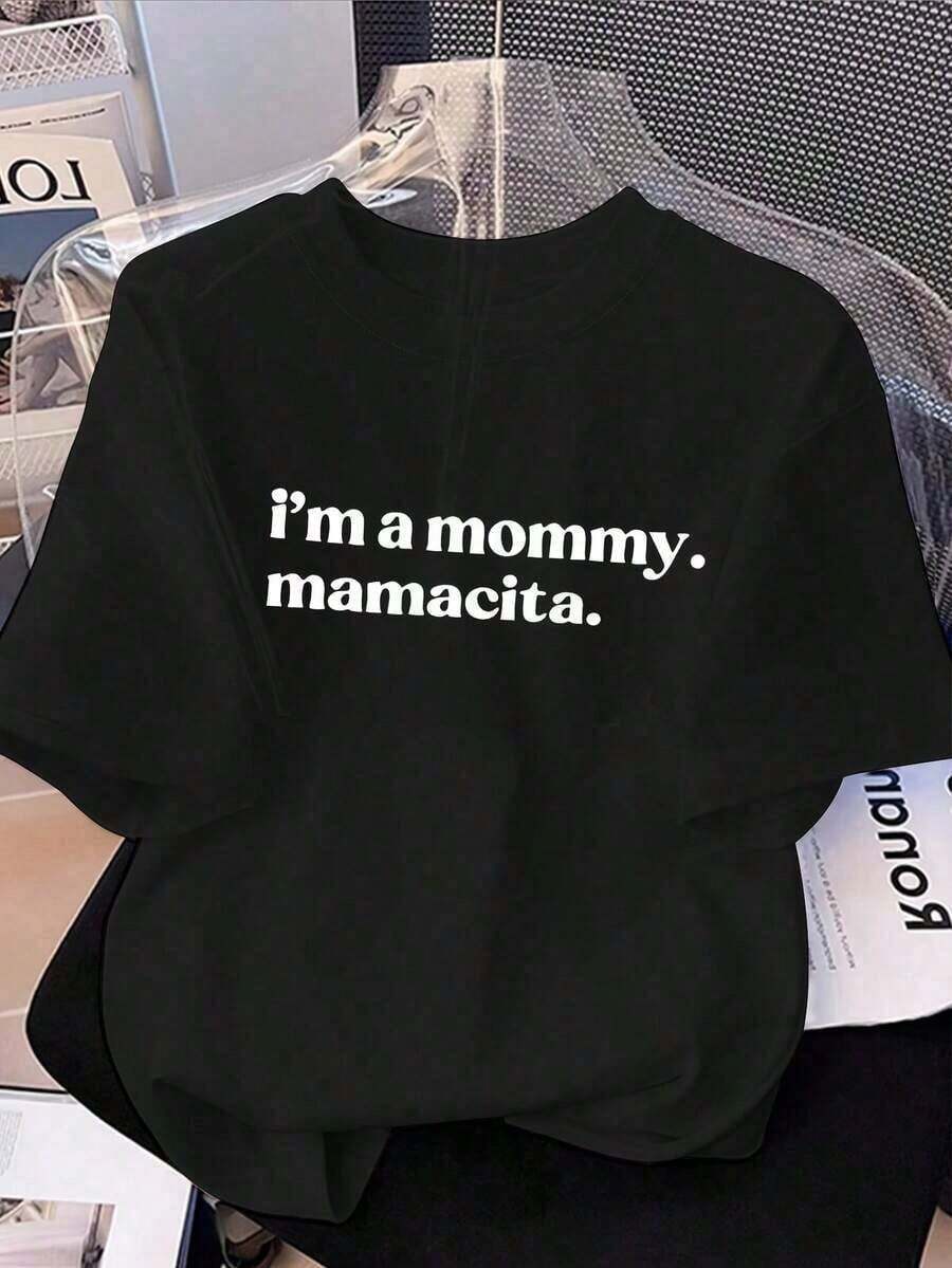 Camiseta de Mujer "La Mejor Mamá del Mundo" - Estampado de Letras Simple y Elegante "Soy Mamá, Mamacita" Camiseta de Manga Corta con Cuello Redondo. Camiseta Casual de Algodón Suave, Camiseta con Estampado 'La Mejor Mamá del Mundo', Novedad 2026 para el Día de la Madre, Blusas Bonitas de Mujer - Negro - Ver 1