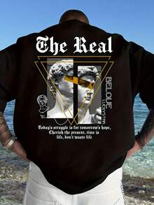 Camiseta con Estampado de Letras, Camisetas para Hombre, Camiseta Casual de Manga Corta para Verano - Negro - Ver 2