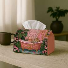 1pc French Retro Floral Fabric Tissue Box Cover, Waterproof Dustproof Durable Foldable Tissue Paper Holder, Soft Cream Farmhouse Style Napkin Box, Suitable For Multiple Scenes Home Decor - Multicolor - View 4