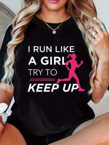 Under The Radar Women's Casual Short Sleeve T-Shirt With Running Inspirational Print, Crew Neck, Slightly Stretchy, Regular Fit, Spring Summer Top, Ladies T-Shirt - Unisex Vintage Urban Style, Loose Cotton Short Sleeve Crew Neck T-Shirt - 黑色 - 查看 7