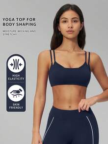 MFVIM Women's Double Strap Yoga Tank Top With Chest Padding, Spaghetti Strap, Backless Yoga Bra, Sports Outerwear Lingerie, Outdoor Running Fitness Tank Top, Suitable For Daily Commute, Outdoor Jogging, Cycling, Yoga, Pilates, Gym Workout, Women's Fitness Apparel - Navy Blue - View 3