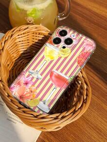 1pc Refreshing Striped Orange Slice & Slogan Pattern Soft Anti-Slip Phone Case, Suitable For IPhone 11/12/13/14/15/16 Pro Max - Multicolor - View 3