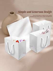 5/10pcs White Gift Bags, Shopping Bags, Wedding Handbags, Small Birthday Party Paper Packaging Bags, Fashionable And Practical - Multicolor - View 1