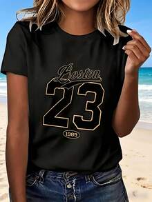 Boston 23 1989 T Shirt Fashion Design Casual Wear For Women Street Style Outfit Perfect Gift For Friends And Family - Negro - Ver 1