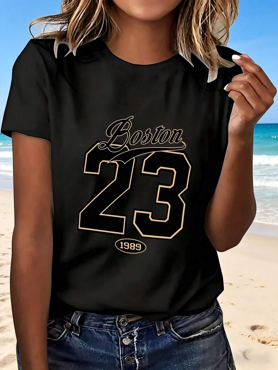 Boston 23 1989 T Shirt Fashion Design Casual Wear For Women Street Style Outfit Perfect Gift For Friends And Family - Negro - Ver 1