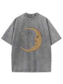 WOCKYYE  230g Washed, Moon And Stars Accompanied By Printed-Shirts, High-Quality Batik Cotton Vintage Fashion-Shirts, Beach Essential, Men's Summer-Shirts, Holiday Gifts, Gifts. - 深灰色 - 查看 1