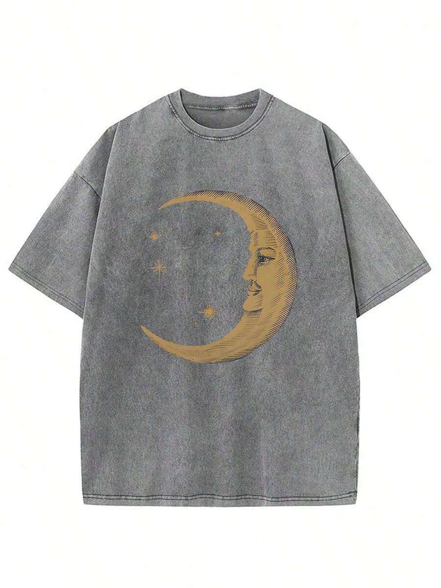 WOCKYYE 230g Washed, Moon And Stars Accompanied By Printed-Shirts, High-Quality Batik Cotton Vintage Fashion-Shirts, Beach Essential, Men's Summer-Shirts, Holiday Gifts, Gifts. - 深灰色 - 查看 1