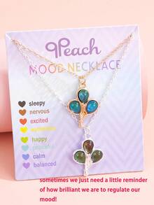 2Pcs/Set Teen Girls Balloon Mood Necklace Set Temperature Sensing Color‑Changing Heart Flower Butterfly Key Pendant Necklaces Friendship Daily Jewelry - Multicolor - View 5