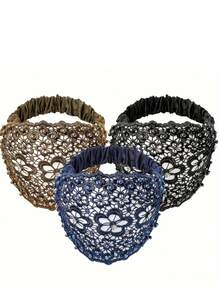 1pc Women's Fashion Crochet Headband With Faux Pearl And Hollow Design, Made Of Elegant Lace And Satin Elastic Fabric, Perfect For Special Occasions, Parties And Daily Wear - Multicolor - View 6