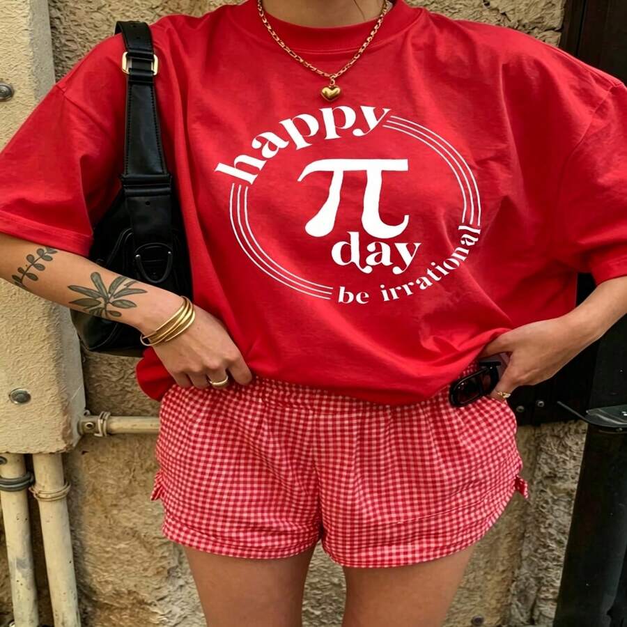 Heartfelt Daily Casual Graphic T-Shirt 100% Cotton Oversized Soft Breathable Casual Crewneck Short Sleeve Top Aesthetic Minimal Lifestyle Cute Vintage Retro Vibe Street Style Basic Casual Wearers Fashion Lovers Daily Outfit Enthusiasts Gift Givers - 紅色 - 查看 1