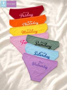 7PCS Celana Dalam Bikini Wanita Ukuran Plus Motif Warna-warni untuk Hari Kerja, Bernapas, Nyaman, Lembut, Pinggang Sedang, Pakaian Dalam untuk Wanita - MultiWarna - View 8