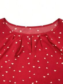 Camisa casual de mujer con cuello redondo y mangas cortas, estampado floral, estilo vacacional - Rojo 3 - Ver 4