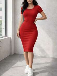 Vestido Ajustado de Manga Corta y Tejido de Canalé – El Básico Sexy y Cómodo para Cualquier Ocasión - Shedron - Ver 6