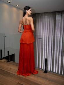Long Strapless Chiffon Party Dress Without Glitter For Bridesmaids At A Daytime Wedding. - 紅陶 - 查看 6