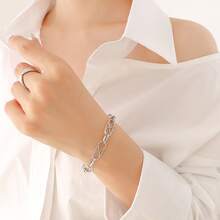Korean  Ins Hip-Hop Style Influencer-Inspired Unique Non-Fading Cross Titanium Steel Geometric Necklace And Bracelet Jewelry Set - P244-金色項鍊-40+5cm - 查看 2