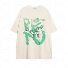 Short-Sleeved, Thick Cotton T-Shirt For Summer, With Letter Print, Casual And Loose Style, For Men And Women, From The American Brand High Street Chain. - 黑色 - 查看 1