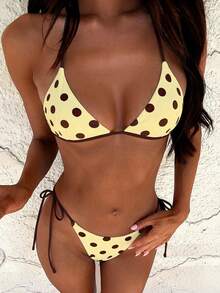 2pcs/Set Women's Sexy & Fashionable Purple Bikini Swimwear, Summer Beach Wear, Random Print Vacation - Light Yellow - View 8