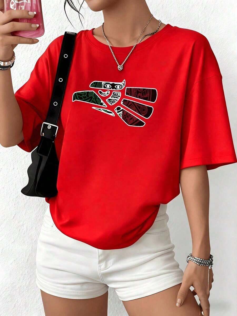 100% Cotton. Central Figure Of A Mask With Symbols In Patriotic Colors Representing Strength, Tradition, And National Pride In Every Detail. Women's 100% Cotton Soft And Durable T-Shirt, Perfect For Showing Off Your Attitude. Women's Simple Solid Color T-Shirt, Loose And Slim Fit Casual Short Sleeve - 紅色的 - 查看 1