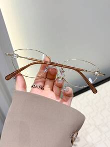 1 par Óculos de Armação Oval Metálica com Lente Plana, Novo Estilo Vintage Básico, Marca de Luxo, Designer, Estilo de Casal, Moda, Óculos Transparentes para Atividades ao Ar Livre, Dirigir, Compras, Golfe, Casual Empresarial, Acessórios Femininos - Transparente - Visão 3
