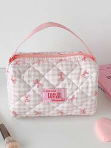 Nail Art Decoration Accessories, Plaid Grid Bow Makeup Bag Small Size Portable Nail Art Tool Storage Bag, Personal DIY Nail Art Tool Storage Bag - Multicolor - View 7