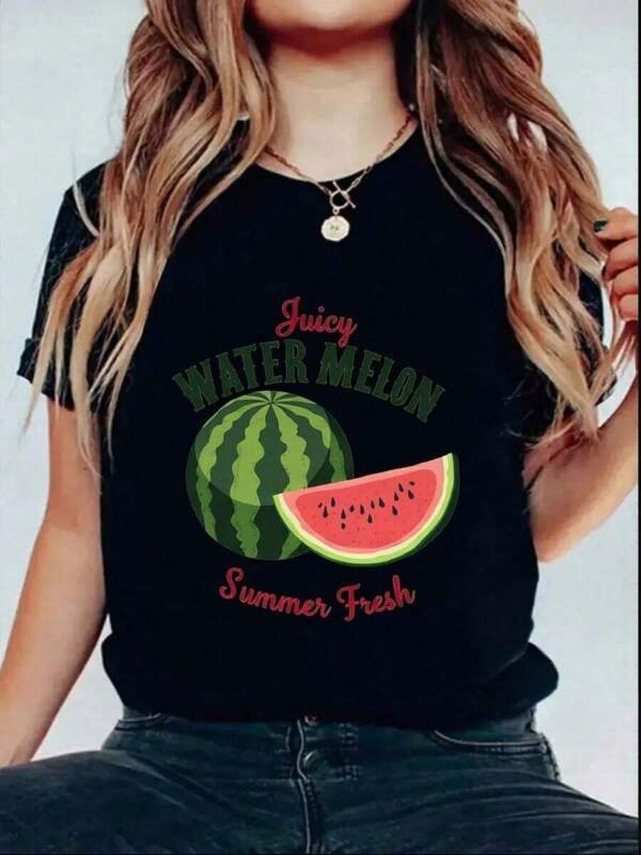 Camisetas para mujer cuello redondo ligera y resistente S-3XL, moda streetwear para jóvenes, estilo urbano, uso informal, atuendo diario, fiestas de otoño y regalos prácticos - Negro - Ver 1