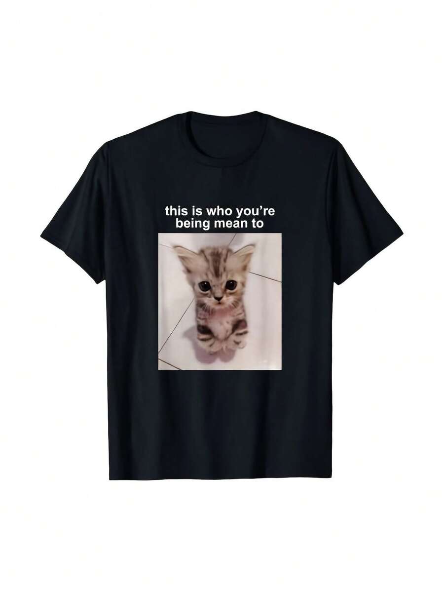 Funny T-Shirt With The Meme "This Is What You Apologize For" Featuring An Adorable Tabby Cat And Smiling Kitten Print - Lightweight 220g Unisex Retro T-Shirt Suitable For Summer, Hiking, Gym And Outdoor Activities - Casual Wear With Viral Meme Outfit - 黑色 - 查看 1