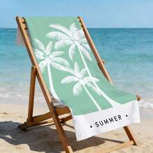 1pc Ultra Soft Teal Palm Tree Summer Pattern Beach Towel, Suitable For Beach, Pool Party, Vacation - Style3 - View 7