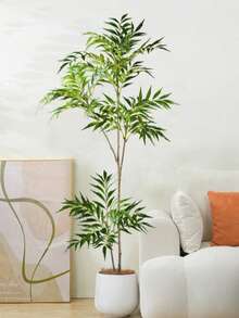 1pc Tropical Artificial Ficus Tree, Fake Large Nandina Bamboo Branch, Plastic Palm Tree, Plastic Lacquer Tree; Lifelike! Made Of Imported PU Gel, High-Quality Realistic Potted Plants For Balcony, Garden, Office Decor, Tall Green Ficus Tree, Excluding Planter (2 Styles Randomly Shipped) - Green - View 3