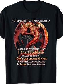 5 Signos de que podría ser un dragón: Camiseta de ensueño |   Cuello redondo retro, tela ligeramente elástica, corte regular, adecuado para todas las estaciones, muy adecuado para adultos, presenta un diseño de dragón. - Negro - Ver 8