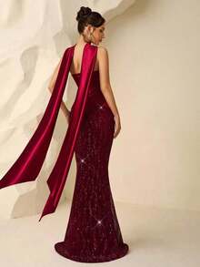 Vestido de Noche Formal Elegante con Lentejuelas y Diseño de Parches sin Tirantes para Mujer de Coutiva - Burdeos - Ver 1