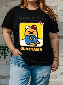 Camiseta de  Lazy Egg para Mujer - Bonito diseño de anime con patrón de cáscara de huevo y Lazy Egg, top de manga corta con cuello redondo y corte holgado, estilo casual en blanco y negro adecuado para todas las estaciones. | Diseño exquisito |   Suelto y cómodo |   Fácil de combinar | - Negro - Ver 7