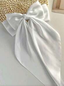 1 pieza Diadema de satén de seda blanca grande para mujer, pinza de pelo con lazo, pinza de pelo de cola larga para niñas, accesorio de pelo grande, adecuado para uso diario, atuendos de fiesta, pinza de pelo con lazo vintage, uso multiusos - Blanco - Ver 5