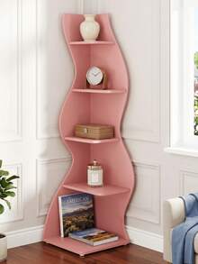 70-Inch Five-Layer Corner Bookshelf, Book Corner, Corner Display Cabinet, Room Decoration Shelf, Bedroom Decoration Shelf, Suitable For Living Room, Study And Bedroom, Easy To Install, Indoor Plant Stand, Modern And Simple Style - 粉色 - 查看 8