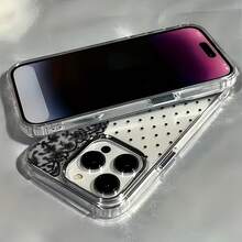 1pc Metal Button Transparent Case, Minimalist Lens Protection Sexy Lace Polka Dot Pattern Phone Case, Personalized For IPhone 16 Pro Max, 17/16/15/14 Plus, 13/12/11, Air - Multicolor - View 2