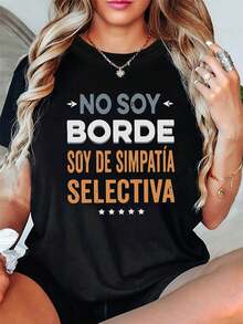 Camiseta de manga corta con cuello redondo para mujer, primavera-verano, estilo casual, ropa de calle, regalo para vacaciones - Negro - Ver 6