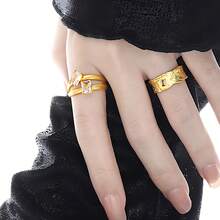 18K金雙石女款戒指，925純銀可調節雙層鋯石日常珠寶 - Zircon Ring - 查看 3