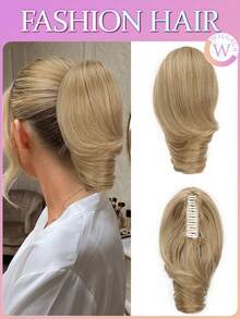 WIGGAGA 爪形马尾发饰，黑棕金渐变色，灰渐变色多色，10英寸深波浪耐热合成纤维马尾假发，适合女性圣诞节、万圣节派对和日常使用。 - 金色 - 查看 1