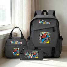 Miniso Marvel The Amazing Spider-Man 3 PiecesGrey Backpack Set Laptop Bag With Insulated Bag & Pencil Case Suitable For Office, Study And Travel - Grey - View 2