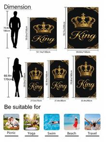 1pc Extra Large Black Gold King Crown Vintage Embossed Beach Towel - Available In Multiple Sizes. Features: Quick-Drying, Soft, Portable, Fashionable, Sand-Proof, Super Absorbent, Made Of Microfiber. Styles: Bohemian, Tropical, Vintage, Humorous, Yoga, Picnic, UV Protection. Ideal For Beach, Pool And Outdoor Activities; Essential Travel Accessory For Camping, Yoga, Gym, Sports And Swimming. Suitable For Both Men And Women. - Crown - View 5