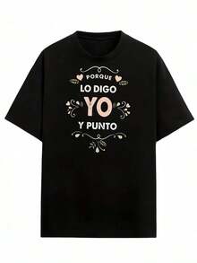2026 Camiseta Negra de Manga Corta con Estampado de Frase en Español, Ropa Casual, Blusas para Mujer Casual - Negro - Ver 5